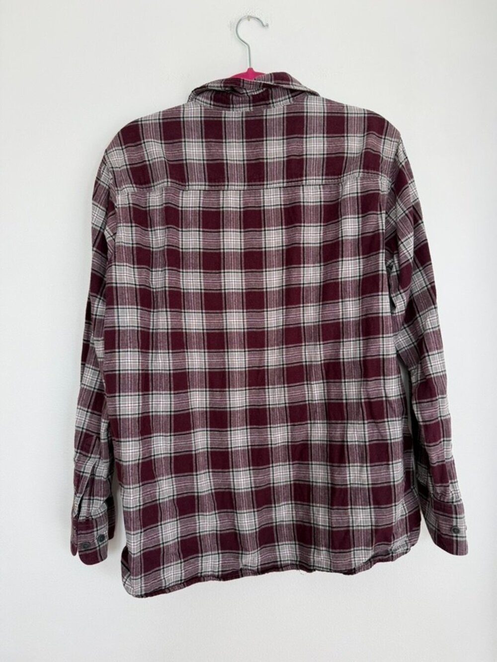 FarWest Plaid Flannel Button-Up Shirt Burgundy Cream Cotton L - Picture 5 of 6